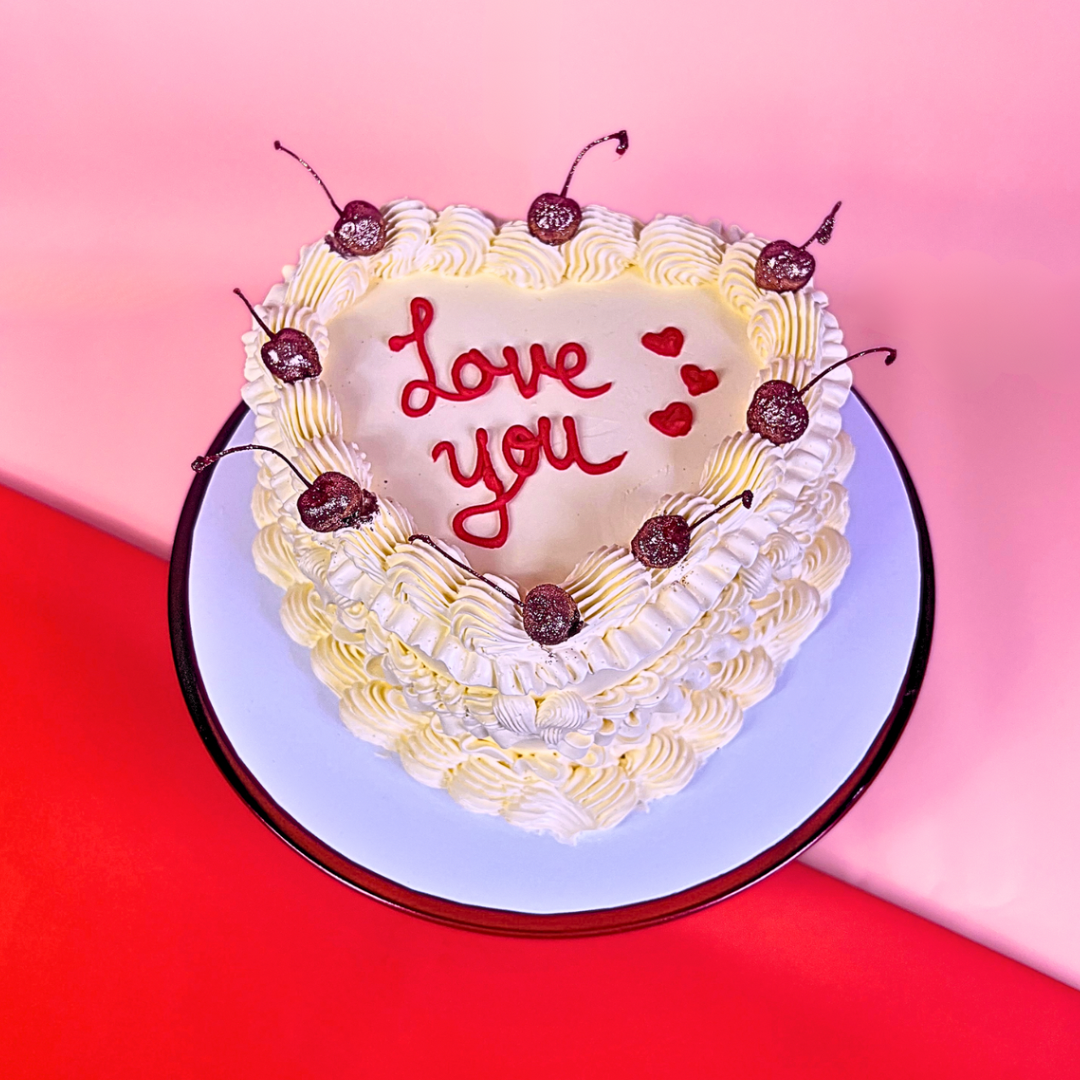 White Heart Cake with Glitter Cherries